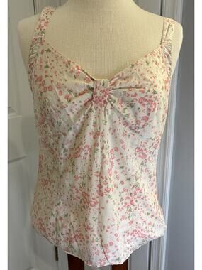 Ann Taylor Pink Ditsy Floral 100% Cotton Tank Top Blouse Size 8 Cottagecore